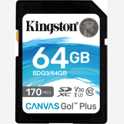 Kingston Canvas Go! Plus SDXC 64GB Class 10 U3 V30 UHS-I SDG3/64GB