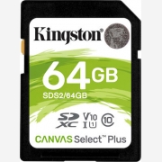 Kingston Canvas Select Plus SDXC 64GB Read 100MB/S Class 10 SDS2/64GB